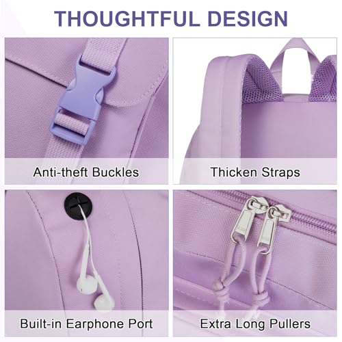 VASCHY Travel Backpack for Girls, Large Fashion Schoolbag Book Bag Rucksack for High School/College/Work/Daypack/Commuter Purple - color: Light Purple
