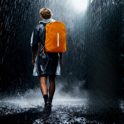 1PC Reflective Backpack Cover Dustproof Polyester Raincoat with High Visibility Strip for Camping, Biking, Hiking, Black, XL - color: Black, size: X-Large