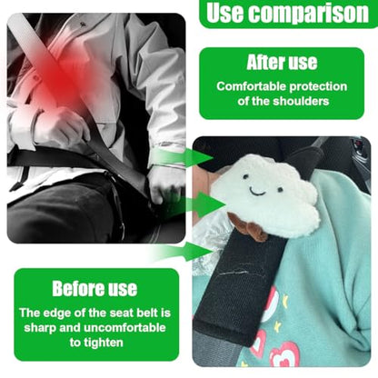 Fluffy Cloud Car Seat Belt Pads - Cute Seat Belt Covers for More Comfortable Driving - Safety Seatbelt Shoulder Strap Cushion Protect Shoulder and Neck - Backpack Shoulder Pad for Kids Adults (2PCS) - size: 2PCS