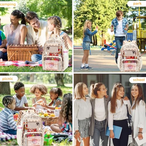 Bluboon Clear Backpack Heavy Duty Kids Boys Clear Bookbag See Through Backpacks with Pencil Case for College Work (Transparent Brown white Checked) - color: Transparent Brown White Checked