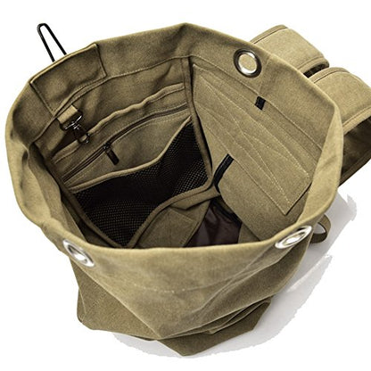 Large Capacity Travel Climbing Bag Tactical Military Duffel Bag Top Load Double Strap Canvas Backpack - color: Bk