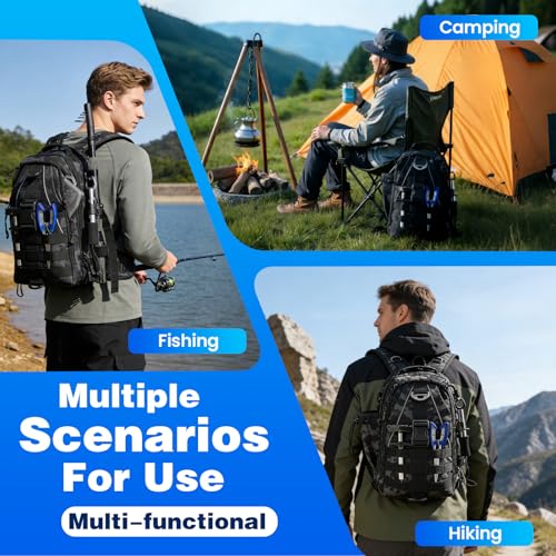 Fishing Tackle Backpack with 2 Tackle Boxes, 208PCS Complete Fishing Gear Kit for Beginners, Waterproof Fishing Bag Organizer with Fish Hook Remover, Lip Gripper, Pliers, Ideal Gift for Men