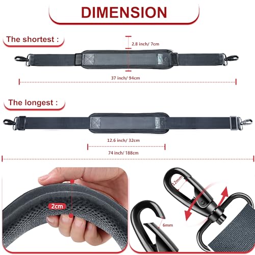ZINZ 74" Shoulder Strap with Fixed Pad and Dual Balanced Buckles，Dark Gray - color: Dark Gray