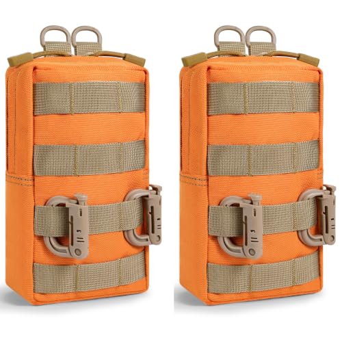 FRTKK 2 Pack Molle Pouches - Tactical Compact Water-Resistant EDC Pouch Bag Small Utility Pouch - color: 2 Pack - Orange 3