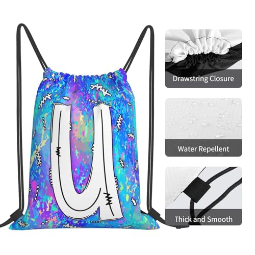 Drawstring Backpack Bag Sport Gym Sackpack Initial Blue Draw String Cinch Bags Bulk String Backpack Storage Bag for Women Men Letters U - color: Letters U