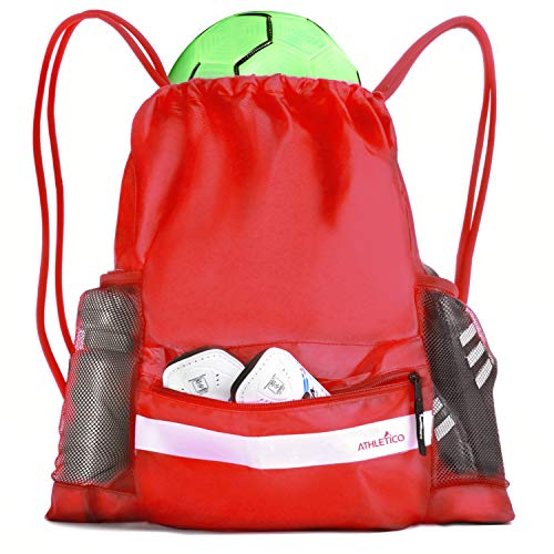 Athletico Drawstring Soccer Bag - Soccer Backpack For Boys or Girls Can Also Carry Basketball or Volleyball - color: Red