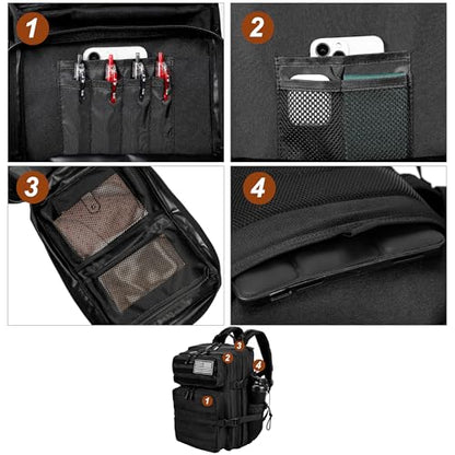 LHI Tactical Military Backpack for Men and Women 25L/35L Army Assault Pack Bag Small Rucksack with Bottle Holder - color: 35l-black, size: Medium