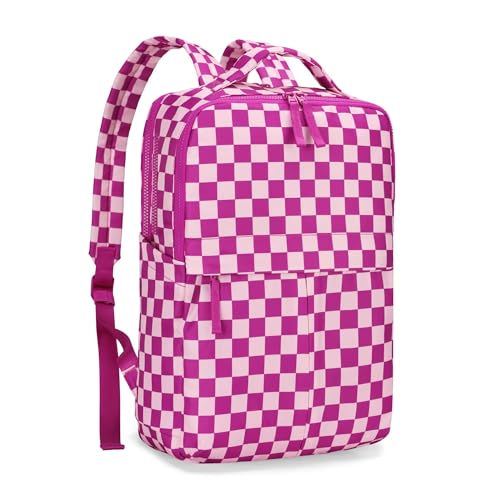 Checkered Backpack for Women Fashion Backpacks with Laptop and Multi Compartment for Travel and Work Rose Red Check - color: Rose Red Check