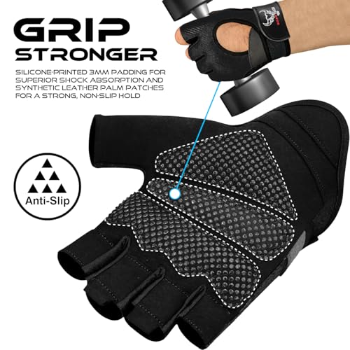 BEAST RAGE Fingerless Weight Lifting Gloves with Palm Protection Padding, Breathable Lightweight Gym Gloves for Men, Women, Weightlifting, Cycling, Exercise, Training Pull Up - color: Black, size: Large