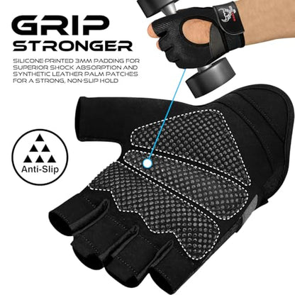 BEAST RAGE Fingerless Weight Lifting Gloves with Palm Protection Padding, Breathable Lightweight Gym Gloves for Men, Women, Weightlifting, Cycling, Exercise, Training Pull Up - color: Black, size: Large
