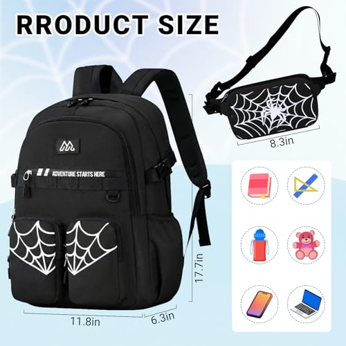 Kids Backpack for Boys - Cool Boys Backpacks with Waist pack for Kids Teens Elementary Middle School, 18″ Large Capacity Students Bookbag, Perfect for Travel and School - color: Black-backpack-only