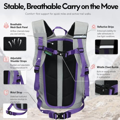 Haimont 15L Lightweight Hiking Daypack, Grey | 1.19 lb Carry, Hydration Sleeve, Trekking Pole Loops, Breathable Back Panel, Whistle - color: Grey