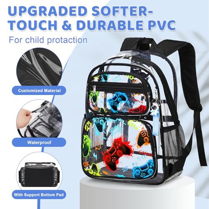 ACESAK Clear Backpack for Boys - 3 Pcs Game Heavy Duty with Lunch Bag - See Through Backpack Clear Bookbag Stadium Approved for Kids Middle High College School Travel (Black Game Console) - color: Black Game Console