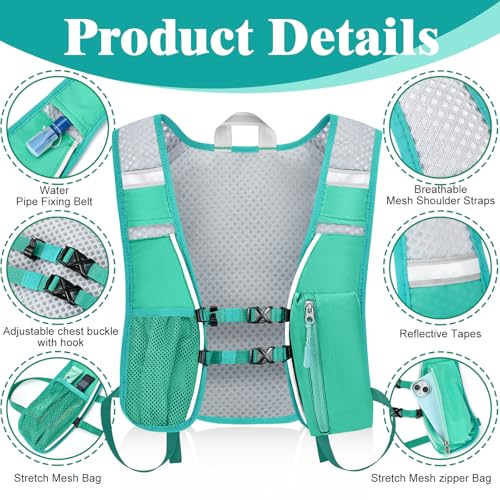 Hydration Backpack with 2L Water Bladder Bag, Lightweight and Breathable Running Vest for Men, Adjustable Chest Straps Water Pack for Cycling Hiking Climbing Outdoor - color: Turquoise