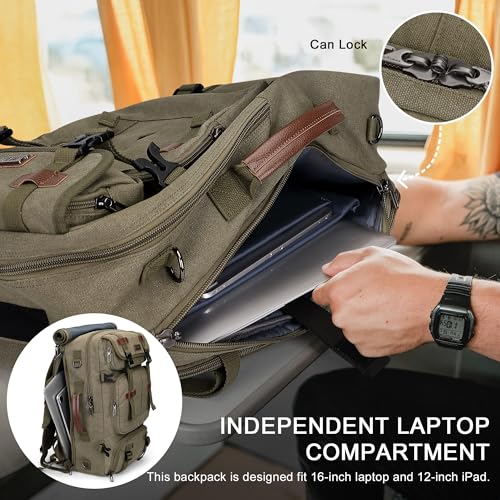 WITZMAN Travel Backpack for Men 40L Large Carry-on Airline Approved Convertible 3 in 1 laptop Bags Fit 16 inch(A8013 Army Green) - color: Army Green