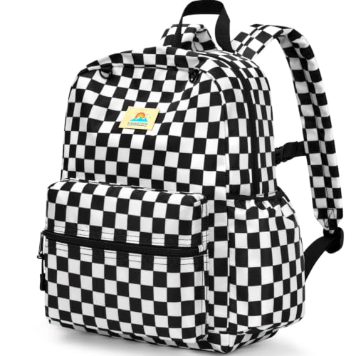 STEAMEDBUN Kids Backpack for Boys Girls 5-8, 15inch Girls Boys Backpacks Kindergarten - color: Black Checkerboard, size: SMALL-15"H(fit folder)