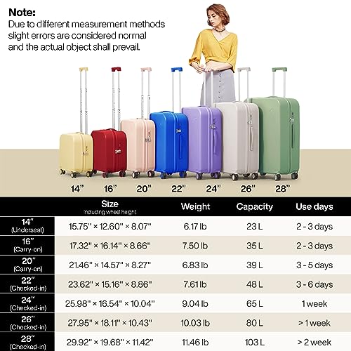 mixi Luggage Suitcase with Spinner Wheels, Hardside Rolling Suitcase PC with Cover & TSA Lock Lightweight Travel Case 26in Checked in, Pink - color: Pink, size: 26in Checked in