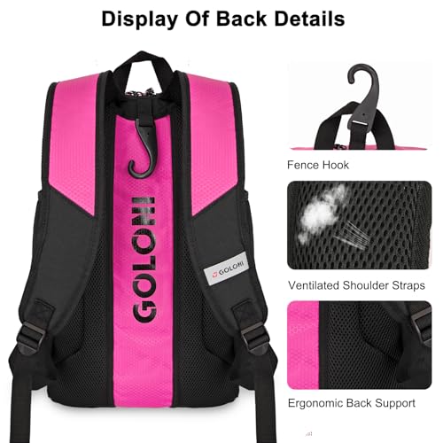 Goloni 40L Baseball Bag, Softball Bat Bag with Shoes Compartment,Fence Hook,Backpack for Baseball, T-Ball & Softball Equipment & Gear - color: Rose Red