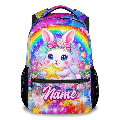 Kids Bookbag Personalized Bunny Backpack for Girls - Large Capacity School Backpack for Kindergarten Primary, Custom Name Back to School Bag (17 Inch) - color: Yellow