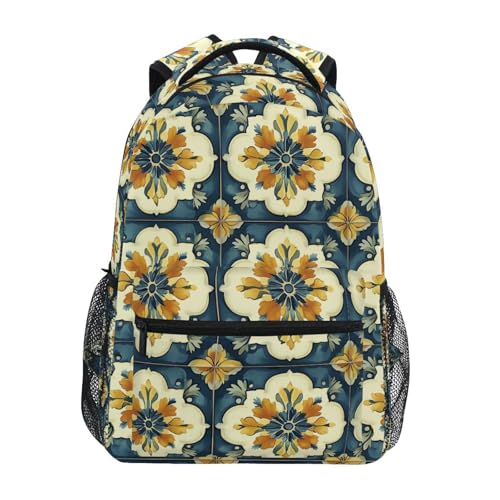 Fun Backpack for Teenager Waterproof Sports Backpack with Chest Strap for Travel Trip Almond Tiles Mediterranean Style - color: Multicolor08