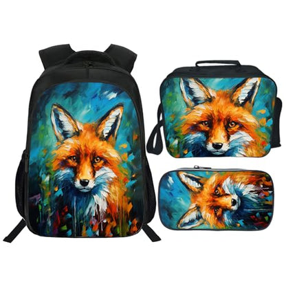 Kids Backpack School Bookbag 16inch Schoolbag With Lunch Box Bag And Pencil Case Set For Boys Girls - color: Fox
