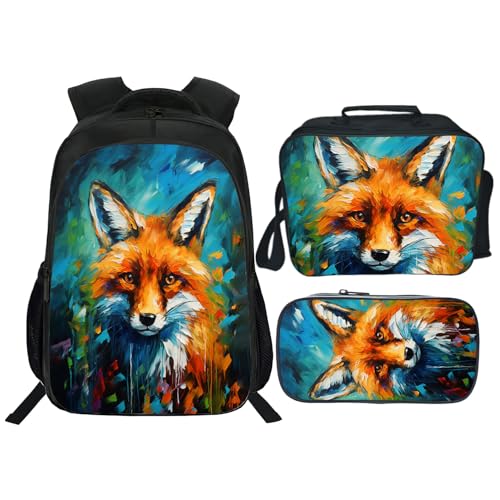 Kids Backpack School Bookbag 16inch Schoolbag With Lunch Box Bag And Pencil Case Set For Boys Girls - color: Fox