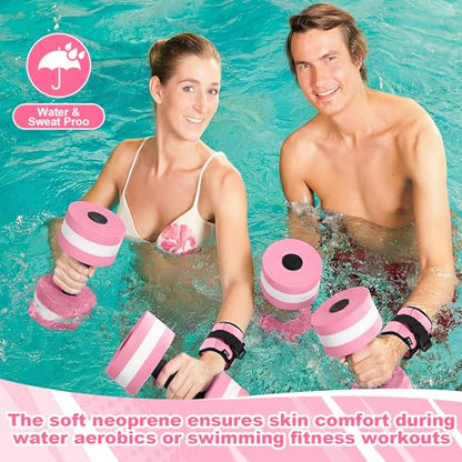 Hollowfly Water Aerobics Set, 4 Piece Pool Exercise Kit (2 Aquatic Dumbbells + 2 Ankle/wrist Weights), EVA Foam, Low-impact Workout - color: Pink, size: 1lb