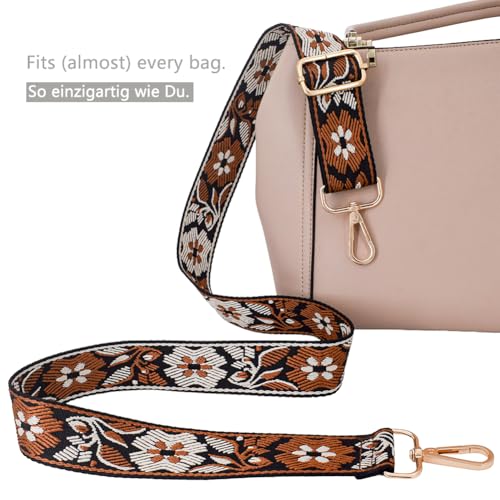 Replacement Purse Strap Shoulder Strap Adjustable Crossbody Strap for Women Crossbody Wide Shoulder Bag - color: Brown Floral-gold Metal