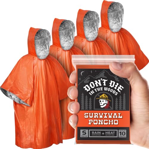 Don't Die In The Woods - Rain + Heat Emergency Poncho - Wearable Mylar Space Blanket For Hiking, Camping, First Aid, Survival - color: 4pk Refill - Oh Sh*t Orange