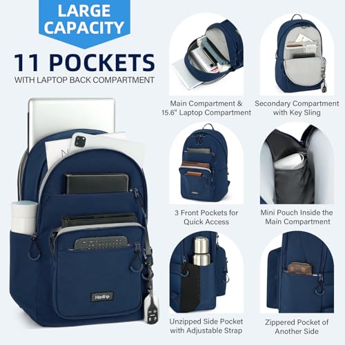 HanTrip 18 Inch Carry on Travel Backpack with Lots of Pockets, Navy Blue - color: Navy Blue, size: 18 Inch