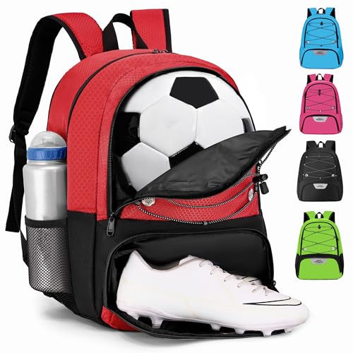 Hsmihair Youth Soccer Bag-Soccer Backpack&Backpack for Football Basketball,with Ball Compartment Separate Cleat Package - color: Red2