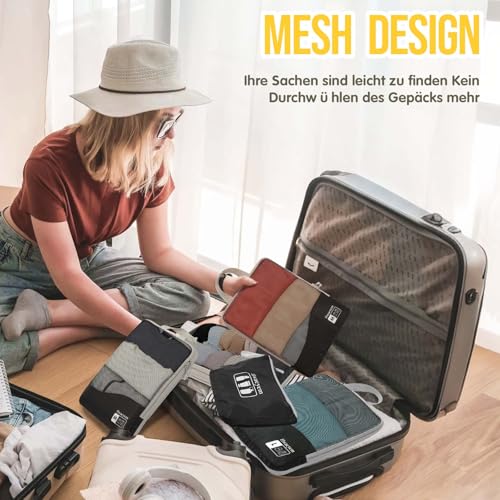 Compression Packing Cubes 8 Set, Dual Zipper Compression Packing Cubes for Travel, See-Through Mesh Packing Bags for Suitcases, Packing Cube with Shoe Bag (Black) - color: 8 Set Black