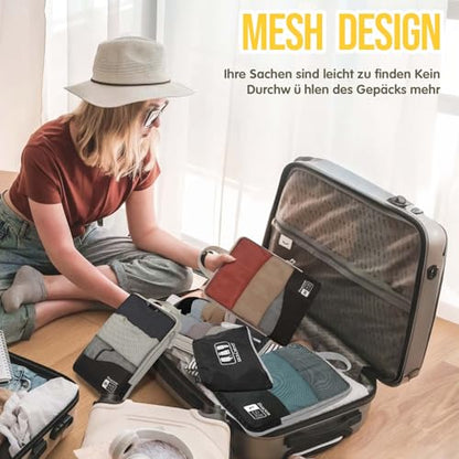 Compression Packing Cubes 8 Set, Dual Zipper Compression Packing Cubes for Travel, See-Through Mesh Packing Bags for Suitcases, Packing Cube with Shoe Bag (Black) - color: 8 Set Black