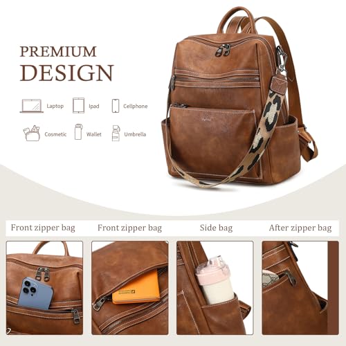 AGLOD Leather Backpack Purse for Women Designer Ladies Shoulder Bag Fashion Faux Work Travel Handbags - color: Kcus22001-2 Two-toned Brown