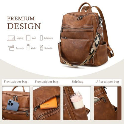 AGLOD Leather Backpack Purse for Women Designer Ladies Shoulder Bag Fashion Faux Work Travel Handbags - color: Kcus22001-2 Two-toned Brown