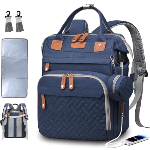 SHITIESHOU Diaper Bag Backpack Baby Bag for Mom Dad with Changing Pad, 19 Pockets, Large Waterproof Travel Baby Girl Boy Toddle Diaper Bag with Insulated Pocket, Baby Shower Gifts, Blue - color: Blue