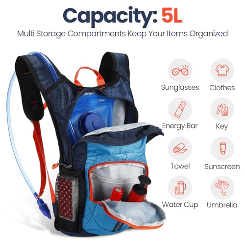 Shinylin 2 Pcs Kids Hydration Backpack with 1.5L Water Bladder Lightweight Kids Hiking Backpack Water Rucksack for Boys Girls Climbing Running - color: Blue, Green, style: Classic