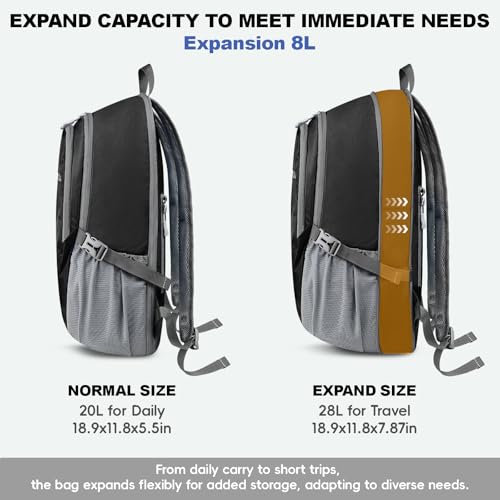 Seektop Lightweight Packable Hiking Backpack Water Resistant Expandable 20L-28L for Women Men, RFID Day Pack for Travel - color: Black
