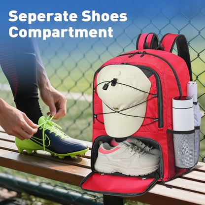 Soccer Backpack with Seperate Compartment, Water Resistant Sport Bags fit for Basketball, Volleyball, Football - color: Red 2.0