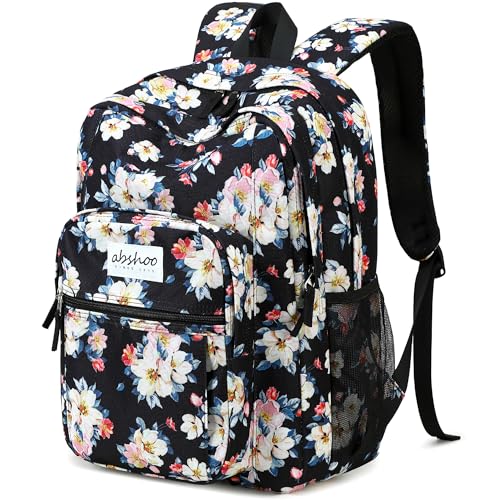 abshoo Classical Basic Floral Womens School Backpack For College Teen Girls Water Resistant Bookbag (Floral Black A) - color: Floral Black a, size: 16.5 Inc