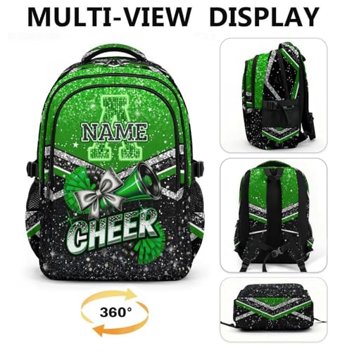 Custom Cheer Backpack for School, Cute 17 Inch Lightweight Cheerleading Initial Backpacks Gift for Team Camp Picnic Travel Gym - color: Green