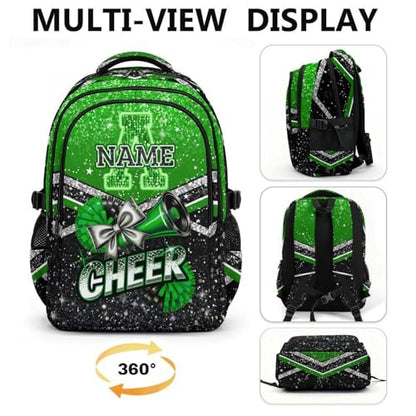 Custom Cheer Backpack for School, Cute 17 Inch Lightweight Cheerleading Initial Backpacks Gift for Team Camp Picnic Travel Gym - color: Green