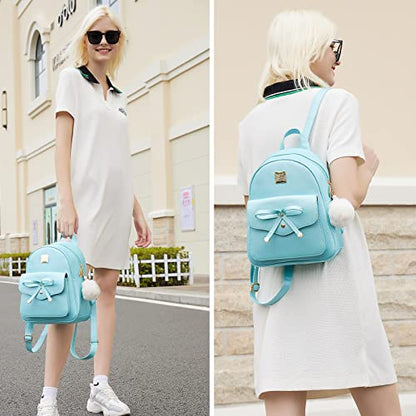 ZGWJ Mini Backpack Purse for Women - 3-Piece Set, Small PU Leather Bowknot Fashion Backpacks, Cute Casual Travel Daypacks - color: Green-3pcs