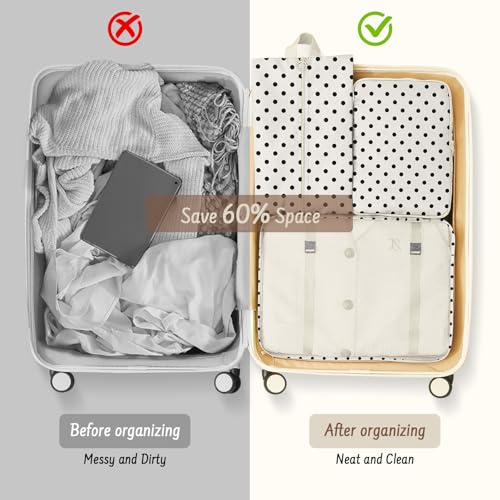 9 Set Packing Cubes for Travel Essentials - Lightweight Carry-On Luggage Organizer Bags with Shoe, Clothes & Laundry Bags for Airplane, Family & Business Travel, Polka dots - color: Polka dots