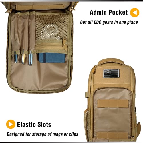 DBTAC Tactical Personal Defense EDC Bags & Packs | 10L Military Shoulder Backpack with Sling for Concealed Carry, Range, Travel, Hiking, Outdoor Sports (Brown) - color: Brown