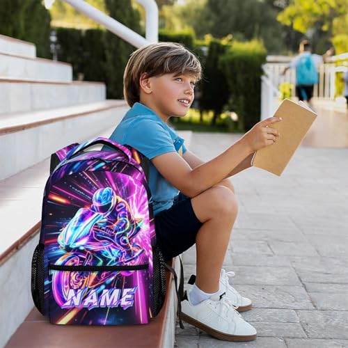 Boys Backpack Personalized Motorcycle Backpacks for Kids Toddler, Cool Print Custom Bookbag for Preschool Primary Kindergarten - color: Green