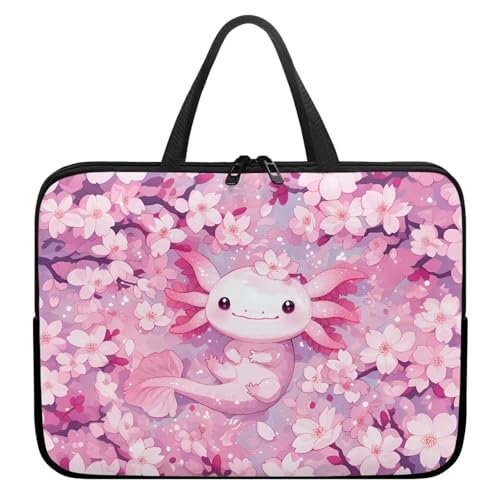 10-17 Inch Axolotl Cherry Blossom Laptop Sleeves for Women, Protective Tablet Carrying Case with Handle, Laptop Tote Bags Notebook Messenger Briefcase for Travel/Business/School - color: Axolotl Cherry Blossom, size: 10 Inch