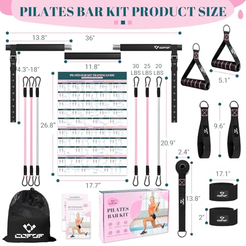 COFOF Pilates Bar Kit with Resistance Bands, Multifunctional Yoga Pilates Bar with Heavy-Duty Metal Adjustment Buckle, Portable Home Gym Pilates Resistance Bar Kit for Women Full Body Workouts - color: Jet Black