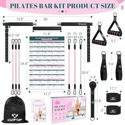 COFOF Pilates Bar Kit with Resistance Bands, Multifunctional Yoga Pilates Bar with Heavy-Duty Metal Adjustment Buckle, Portable Home Gym Pilates Resistance Bar Kit for Women Full Body Workouts - color: Jet Black