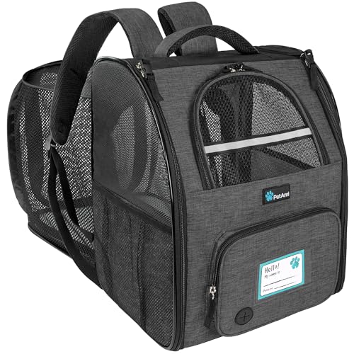PetAmi Expandable Dog Backpack Carrier for Cats & Pets, Breathable Cat Carrier Backpack with Top Window & Multi-Entry, Ventilated Foldable Travel Carrier for Small Medium Pets up to 18 lbs, Dark Gray - color: Charcoal